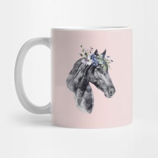 Horse Head Watercolor Portrait in Black and White Mug